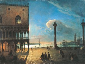 Piazzetta San Marco w świetle księżyca, Wenecja, Ippolito Caffi (1809-1866), olej na płótnie, 52x70 cm autorstwa Ippolito Caffi
