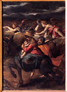 La fuite en Egypte - Ucieczka do Egiptu - Obraz Ippolito Scarsellino (Scarsella) (1551-1620), olej na płótnie 1585 (101x73 cm) - Musei Capitolini, Rzym autorstwa Ippolito Scarcella