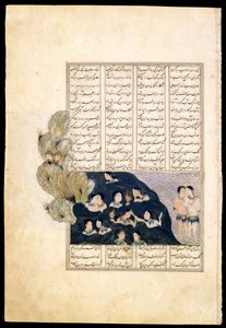Iskander obserwujący syreny. Iluminacja rękopisu z epickiego Iskandar-nameh autorstwa Iranian Master