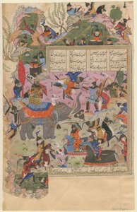 Bitwa pod Iskandar z Zanj Z rękopisu Khamsy z Nizami, 1540-1545 autorstwa Iranian Master