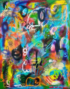 Żywe, abstrakcyjne graffiti autorstwa Irene Chua