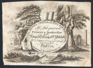 H Fitzpatrick, drukarz i księgarz w Royal College of Saint Patrick, karta handlowa (grafika) autorstwa Irish School