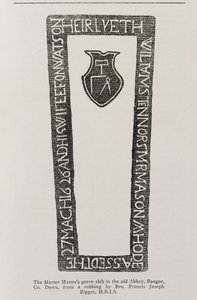 Druk z płyty nagrobnej mistrza masonów w starym opactwie w Bangor, Co. Down, datowany na 1626 rok autorstwa Irish School