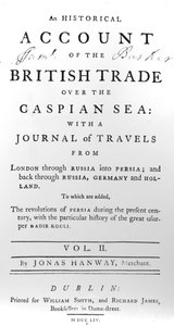 Strona tytułowa do An Historical Account of British Trade over the Caspian Sea, z Journal of Travels autorstwa Jonas Hanway, 1754 autorstwa Irish School