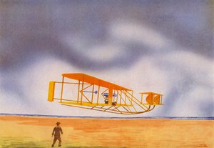 Samolot braci Wright (kolorowa litografia)