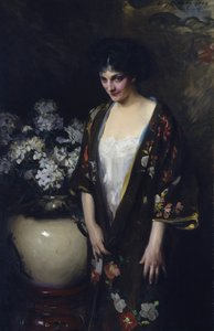 Brązowe kimono (portret Kathryn Beta la Forque) autorstwa Irving R. Wiles