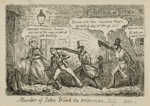 Zabójstwo wodnika Johna Wooda, lipiec 1833 r. (rycina) autorstwa Isaac (after) Cruikshank