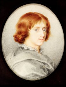 Młody dżentelmen tradycyjnie identyfikowany jako Izaak Oliver Młodszy, Syn Malarza (akwarela na welinie) autorstwa Isaac (attr. to) Oliver