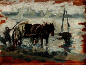 Zbieranie wodorostów (panel) autorstwa Isaac (circle of) Israels