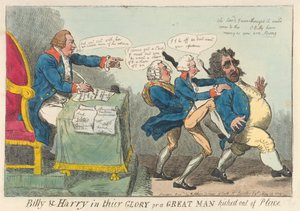 Billy & Harry in ihrer Pracht oder ein großer Mann aus seiner Position geworfen autorstwa Isaac Cruikshank