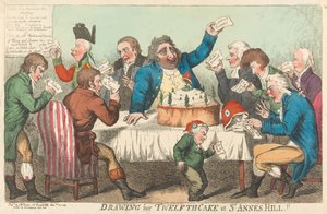 Zeichnung für den Zwölften-Kuchen in St. Annes Hill autorstwa Isaac Cruikshank