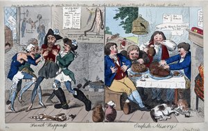 Szczęście francuskie: English Misery, wyd. 1793 (rycina ręcznie kolorowana)