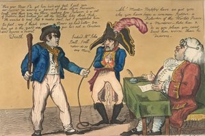 Nappy in Tow, 1803 (akwaforta ręcznie kolorowana) autorstwa Isaac Cruikshank