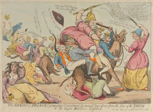 Der Genius Frankreichs, der Despotismus, Tyrannei und Unterdrückung von der Erde vertreibt autorstwa Isaac Cruikshank