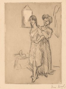 Młoda kobieta u kapelusznika U modniarki (tytuł na obiekcie) autorstwa Isaac Israels (signed by artist)