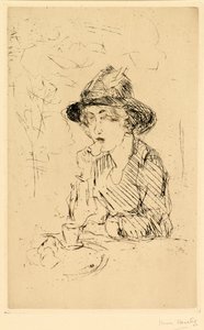 Dame aan ontbijttafel [Pani przy śniadaniu] (akwaforta) autorstwa Isaac Israels