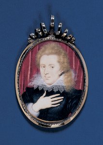Miniatura portretowa młodego dżentelmena, ok. 1615 (akwarela na welinie ułożona na kartonie z ramą złoconą srebrem) autorstwa Isaac Oliver