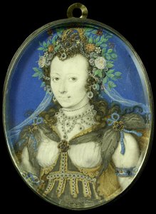Portret kobiety jako Flora, ok. 1600-17 (pergamin, srebro i szkło) autorstwa Isaac Oliver