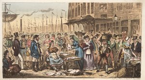 Frolic in High Life, czyli wizyta w Billingsgate, z The English Spy, wyd. 1824 (grawerowanie ręcznie kolorowane) autorstwa Isaac Robert Cruikshank