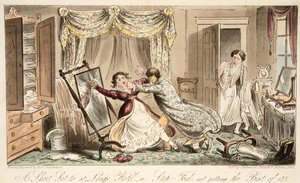 Krótki zestaw do Longs Hotel lub Stop-Ford, który nie jest najlepszy, z pubu The English Spy. 1824 (grawerowanie ręcznie kolorowane) autorstwa Isaac Robert Cruikshank