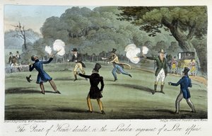 Pojedynek z pistoletem o serce - w „Szpiegu angielskim” Charlesa Molloya Westmacotta, il. autor: Robert Cruikshank, Londyn autorstwa Isaac Robert Cruikshank