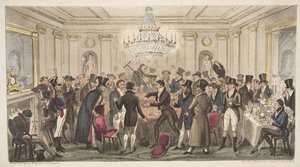 Wnętrze współczesnego piekła - zob. The Cogged Dice, z The English Spy, wyd. 1824 (grawerowanie ręcznie kolorowane) autorstwa Isaac Robert Cruikshank