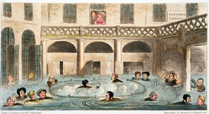 „Publiczna kąpiel w kąpieli lub duszenie żywcem”, 1825 r. autorstwa Isaac Robert Cruikshank