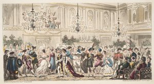 The Fancy Ball at the Upper Rooms, Bath, z The English Spy, wyd. Londyn, 1824 autorstwa Isaac Robert Cruikshank