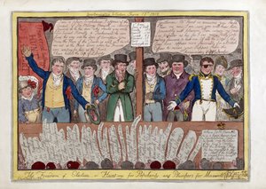 Wolność w wyborach lub polowanie na popularność i Plumpers dla Maxwella, wyd. G. Humphrey, 1818 (ręcznie kolorowane grawerowanie) autorstwa Isaac Robert Cruikshank
