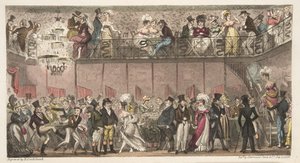 The Royal Saloon, Piccadilly, czyli godzina po operze, z książki The English Spy opublikowanej w 1824 r. (ręcznie kolorowane grawerowanie) autorstwa Isaac Robert Cruikshank