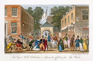 The Royal Wells, Cheltenham lub Spasmodic Feels from Spa Waters, z „The English Spy” Charlesa Molloya Westmacotta (1788-1868) opublikowanego w Londynie, 1825 autorstwa Isaac Robert Cruikshank