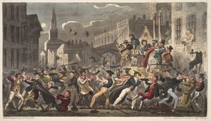 Town and Gown, z The English Spy, wyd. 1824 (grawerowanie ręcznie kolorowane) autorstwa Isaac Robert Cruikshank