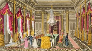 Tom, Jerry i Logic odwiedzający Carlton House, z „Life in London” Pierce Egan, 1821-22 (kolorowy akwatinta) autorstwa Isaac, Robert and George Cruikshank