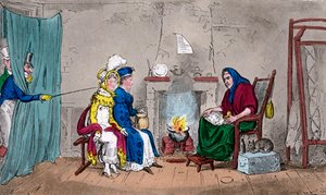 Tom i Jerry, łapiący Kate i Sue w locie, opowiadający o ich losach, XIX wiek. autorstwa Isaac, Robert and George Cruikshank