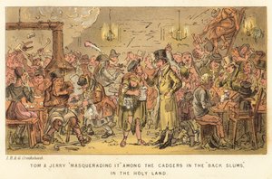 Tom i Jerry w przebraniu wśród twardzielów w tylnych slumsach w Ziemi Świętej autorstwa Isaac, Robert and George Cruikshank