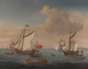 Statki w ujściu Tamizy w pobliżu Sheerness autorstwa Isaac Sailmaker