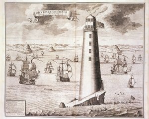 Latarnia Eddystone, rytowana przez Hendricka Hulsbergha, 1713 (patrz także 40669)
