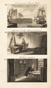 Transakcje w Regency England: statek Grenlandii do Hull, fabryka tkanin i zegarmistrz autorstwa Isaac Taylor