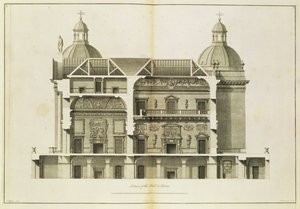 Houghton Hall: przekrój Sali i Salonu, rytowany przez Pierre