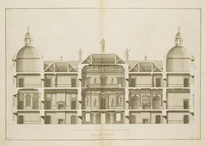 Houghton Hall: fragment frontu wschodniego, ryty przez Pierre