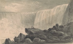 Widok wodospadu Niagara z dwiema postaciami siedzącymi na pierwszym planie Rock Center autorstwa Isaac Weld