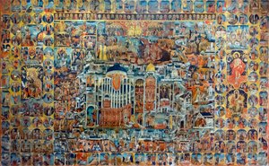 Ikona "Niebiańskie i ziemskie Jeruzalem" autorstwa Isaak Demetrakes