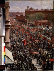 „Parada na Newski Prospekt w Leningradzie (Petersburg)” Obraz Isaaka Izrailevicha Brodskiego (Brodski) (1884-1939) (Socrealizm) 1930 Państwowe Muzeum Rosyjskie Sankt Petersburg autorstwa Isaak Israilevich Brodsky