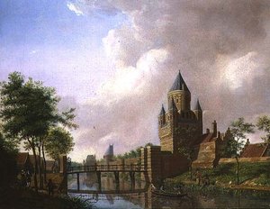 Widok na Kleine Houtpoort, Haarlem autorstwa Isaac Ouwater
