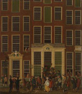Księgarnia i agencja loteryjna Jana de Groot przy Kalverstraat w Amsterdamie, 1779 r.