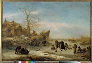 Canal gele z jazdą na łyżwach Obraz Isaaka Van Ostade (1621-1649). XVII wiek niedz. 1x1,49 m²
