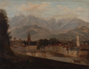 Widok na Grenoble, w tle pasmo górskie Belledonne 1831 (olej na płótnie) autorstwa Isidore Dagnan