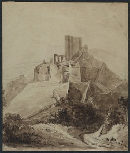 Ruiny zamku Chateau dArque, 1819. autorstwa Isidore Justin Taylor