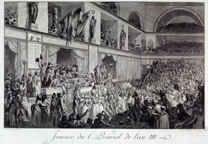 Rewolucja Francuska: Dzień Ludowego Powstania Przeciw Głodom na I Prairiale Roku III (20.05.1795): ludność najechała na Konwencję i zmasakrowała zastępcę Jeana Bertranda Ferauda (1759-1795), który był odpowiedzialny za dostawy z Paryża, który opp autorstwa Isidore Stanislas Helman