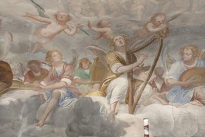 Anioły, muzykujące anioły i putta, fragment Raju z wiecznym Ojcem, ok. 1623-34 (detal 3496185) autorstwa Isidoro Bianchi